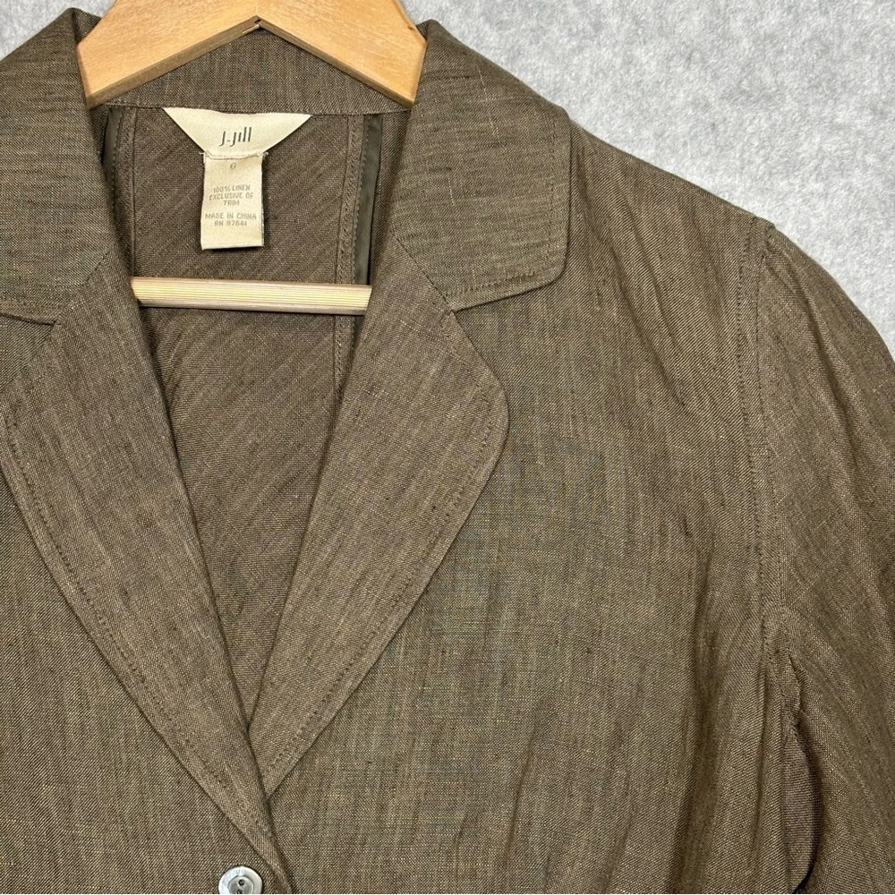 J. Jill 3/4 Sleeve Buttons Linen Blazer-Brown-Women Size 6